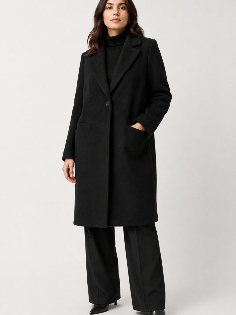QUINCE Wool Cashmere Classic Single Breasted Black Coat Medium NWT
